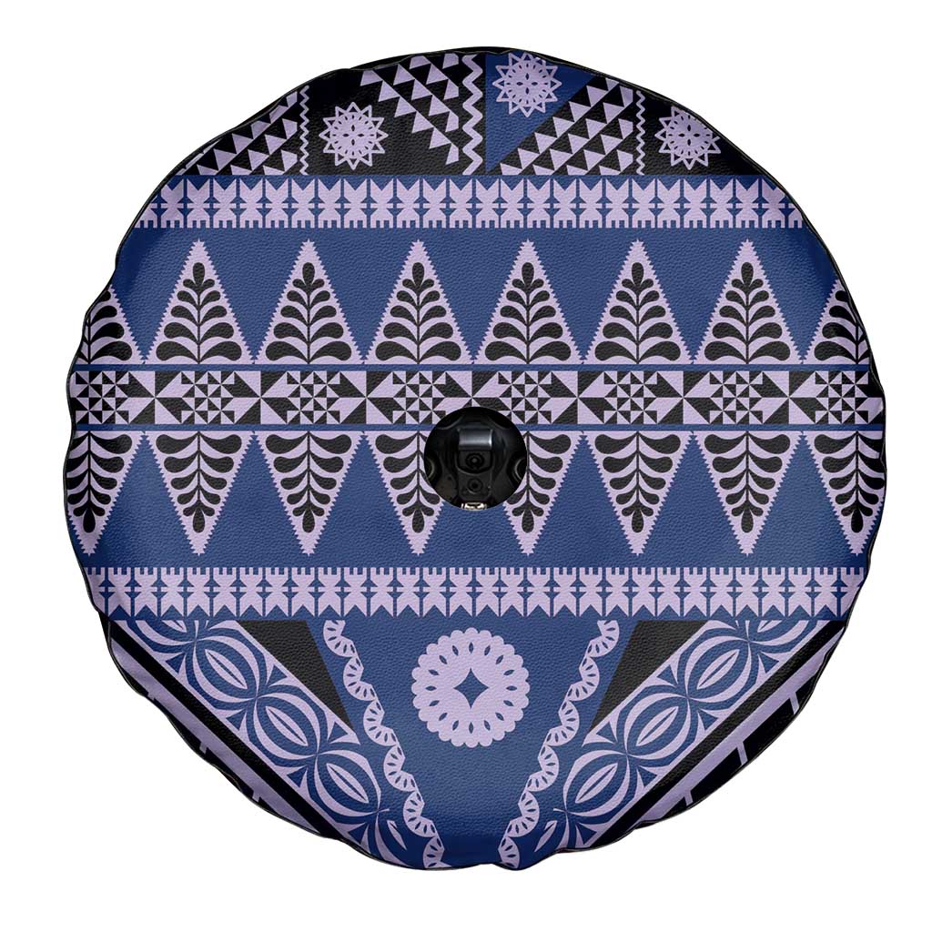 Vintage Bula Fiji Spare Tire Cover Prussian Blue Tapa Masi Motif
