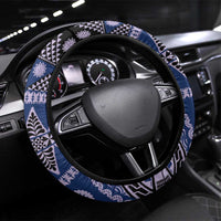 Vintage Bula Fiji Steering Wheel Cover Prussian Blue Tapa Masi Motif