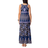 Vintage Bula Fiji Tank Maxi Dress Prussian Blue Tapa Masi Motif