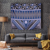 Vintage Bula Fiji Tapestry Prussian Blue Tapa Masi Motif