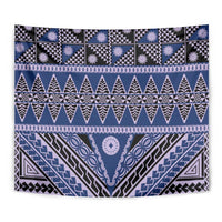 Vintage Bula Fiji Tapestry Prussian Blue Tapa Masi Motif