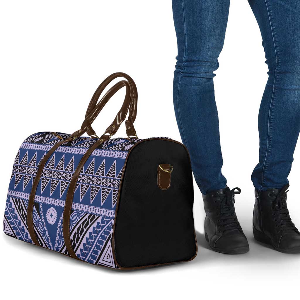 Vintage Bula Fiji Travel Bag Prussian Blue Tapa Masi Motif - Polynesian Pride