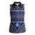 Vintage Bula Fiji Women Sleeveless Polo Shirt Prussian Blue Tapa Masi Motif