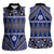 Vintage Bula Fiji Women Sleeveless Polo Shirt Prussian Blue Tapa Masi Motif