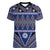 Vintage Bula Fiji Women V-Neck T-Shirt Prussian Blue Tapa Masi Motif
