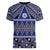 Vintage Bula Fiji Women V-Neck T-Shirt Prussian Blue Tapa Masi Motif