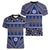 Vintage Bula Fiji Women V-Neck T-Shirt Prussian Blue Tapa Masi Motif