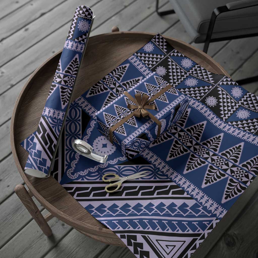Vintage Bula Fiji Wrapping Paper Prussian Blue Tapa Masi Motif LT9 - Polynesian Pride