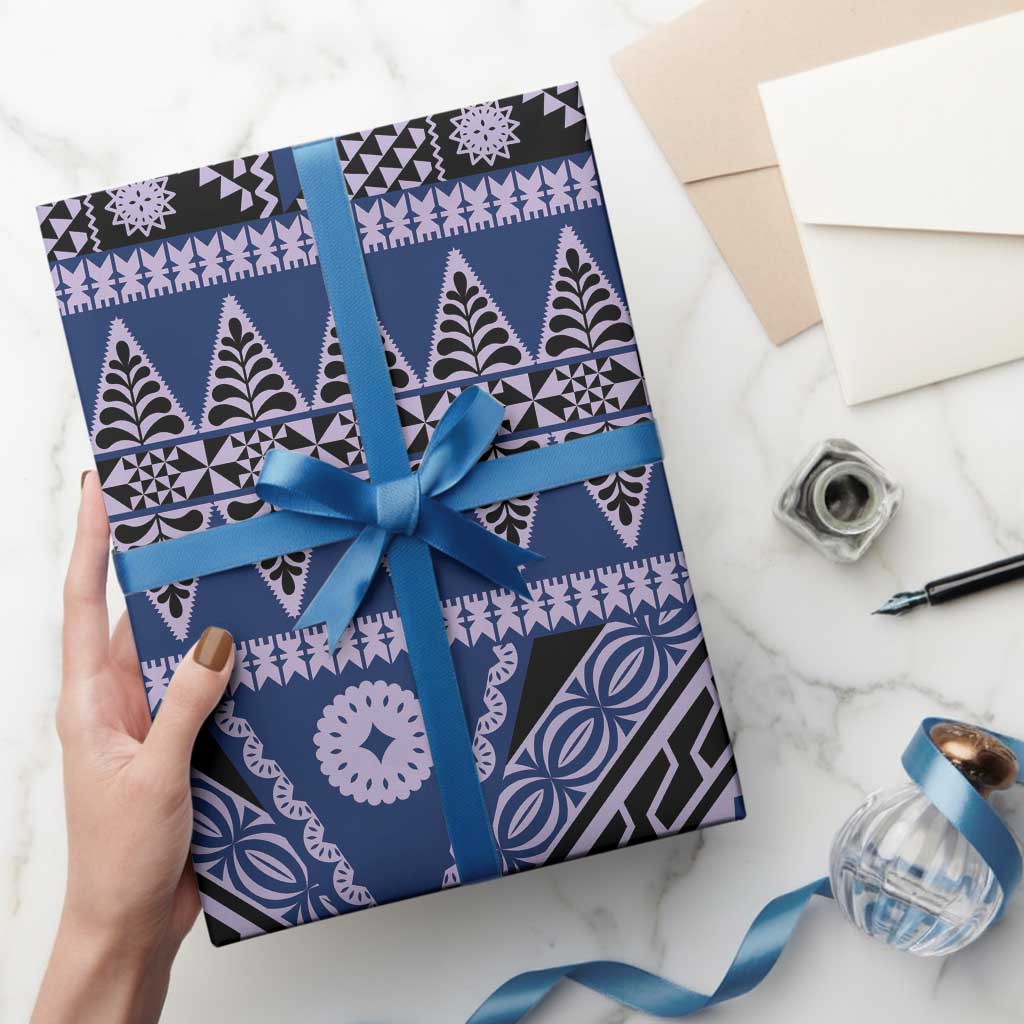 Vintage Bula Fiji Wrapping Paper Prussian Blue Tapa Masi Motif LT9 - Polynesian Pride