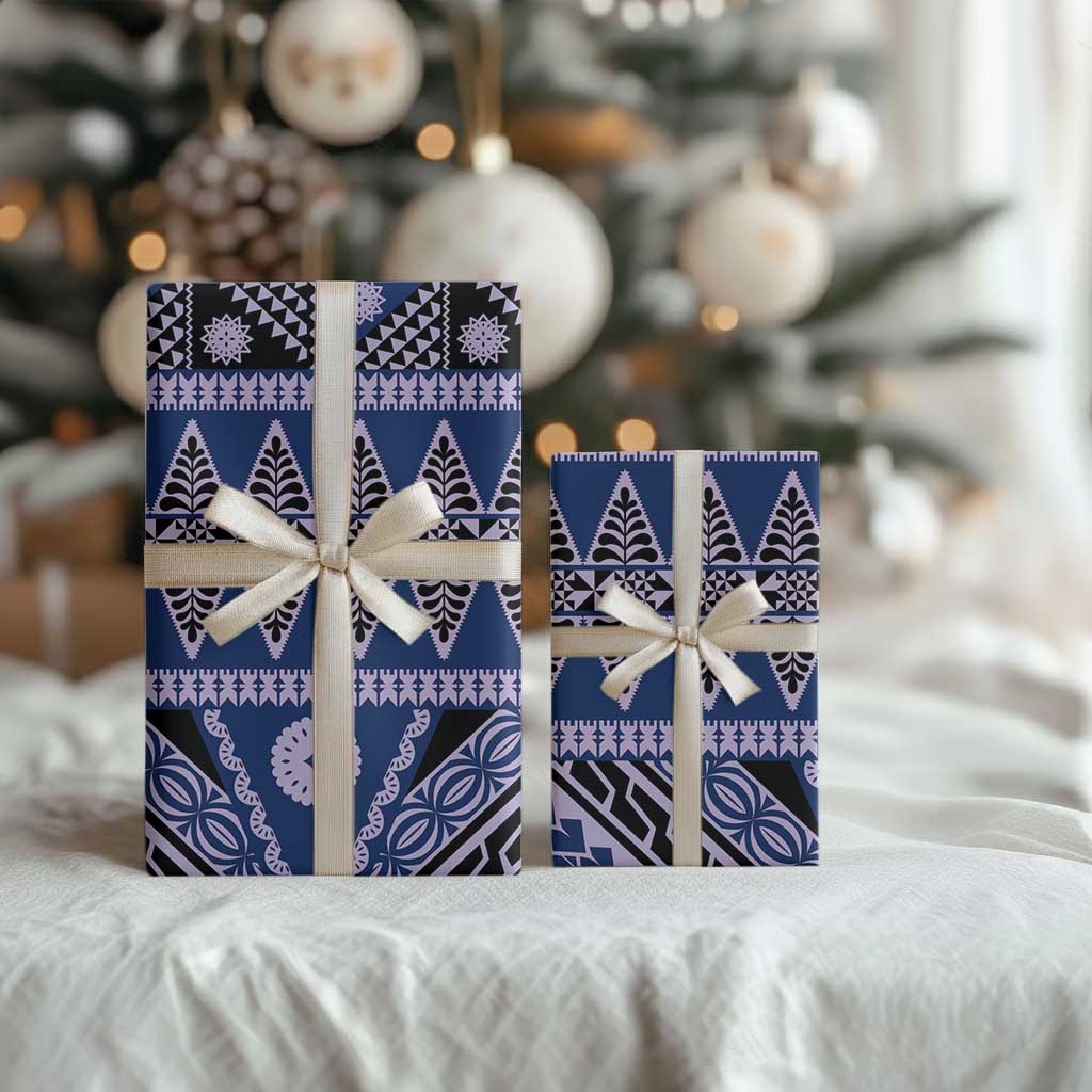 Vintage Bula Fiji Wrapping Paper Prussian Blue Tapa Masi Motif LT9 - Polynesian Pride
