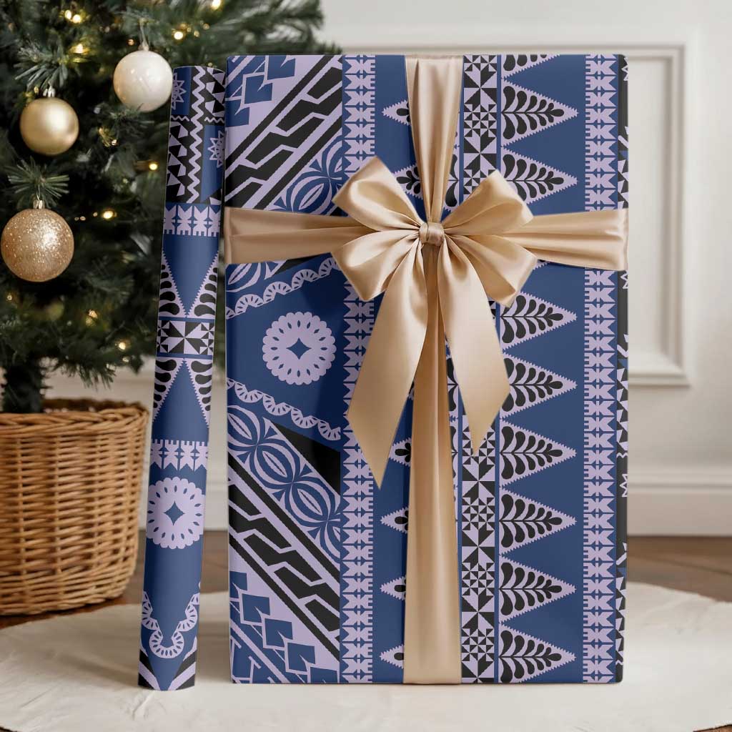 Vintage Bula Fiji Wrapping Paper Prussian Blue Tapa Masi Motif LT9 - Polynesian Pride