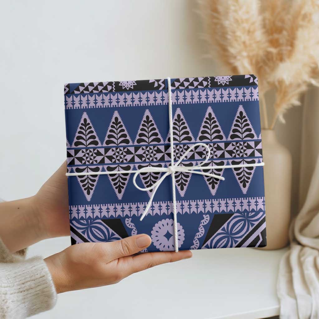 Vintage Bula Fiji Wrapping Paper Prussian Blue Tapa Masi Motif LT9 - Polynesian Pride