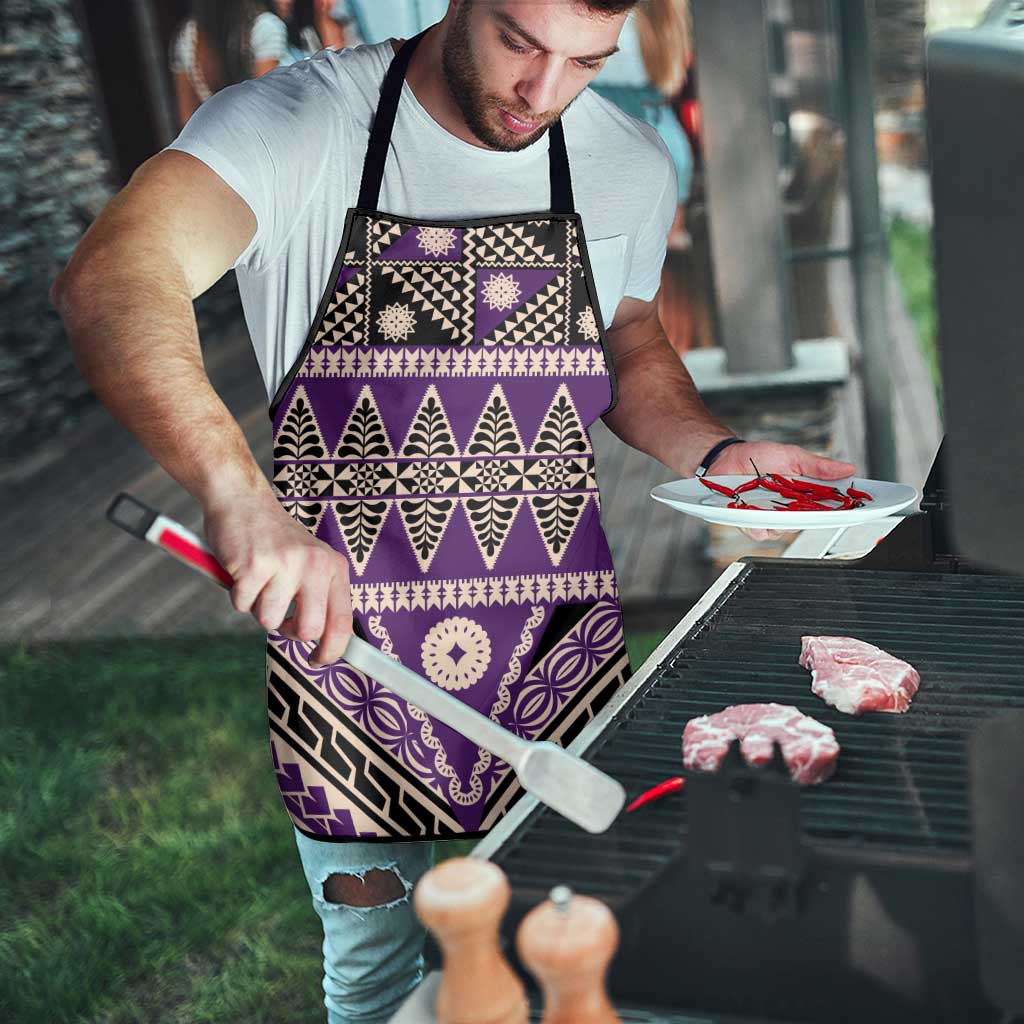 Vintage Bula Fiji Apron Purple Tapa Masi Motif - Polynesian Pride