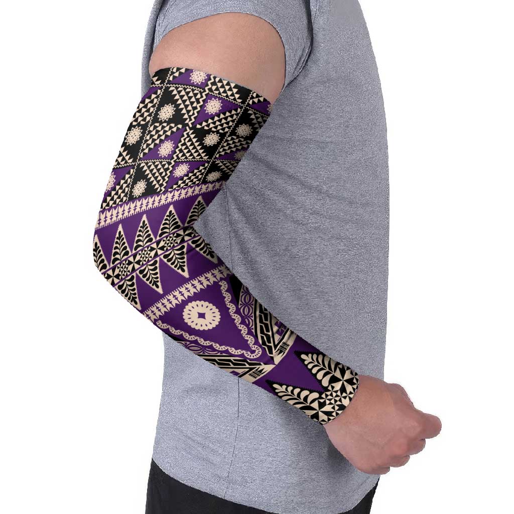 Vintage Bula Fiji Arm Sleeves Purple Tapa Masi Motif - Polynesian Pride