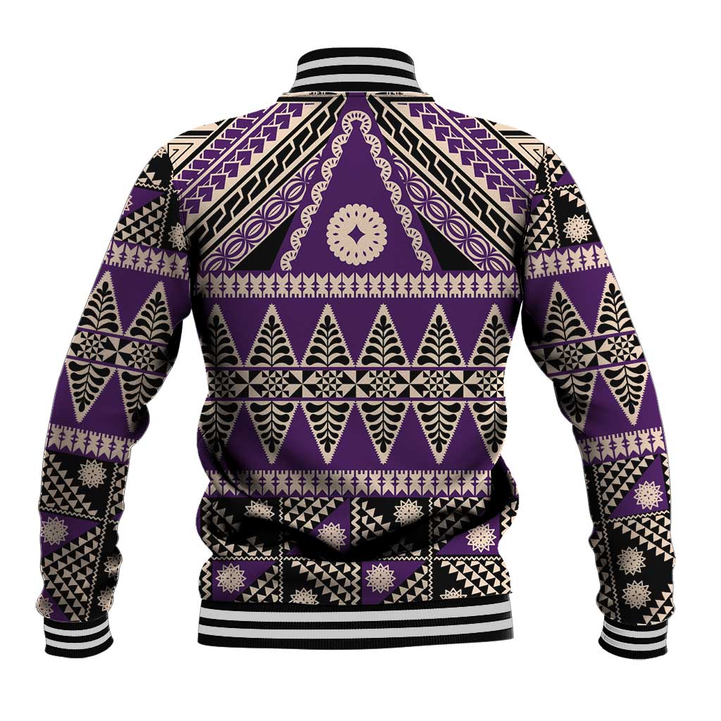 Vintage Bula Fiji Baseball Jacket Purple Tapa Masi Motif