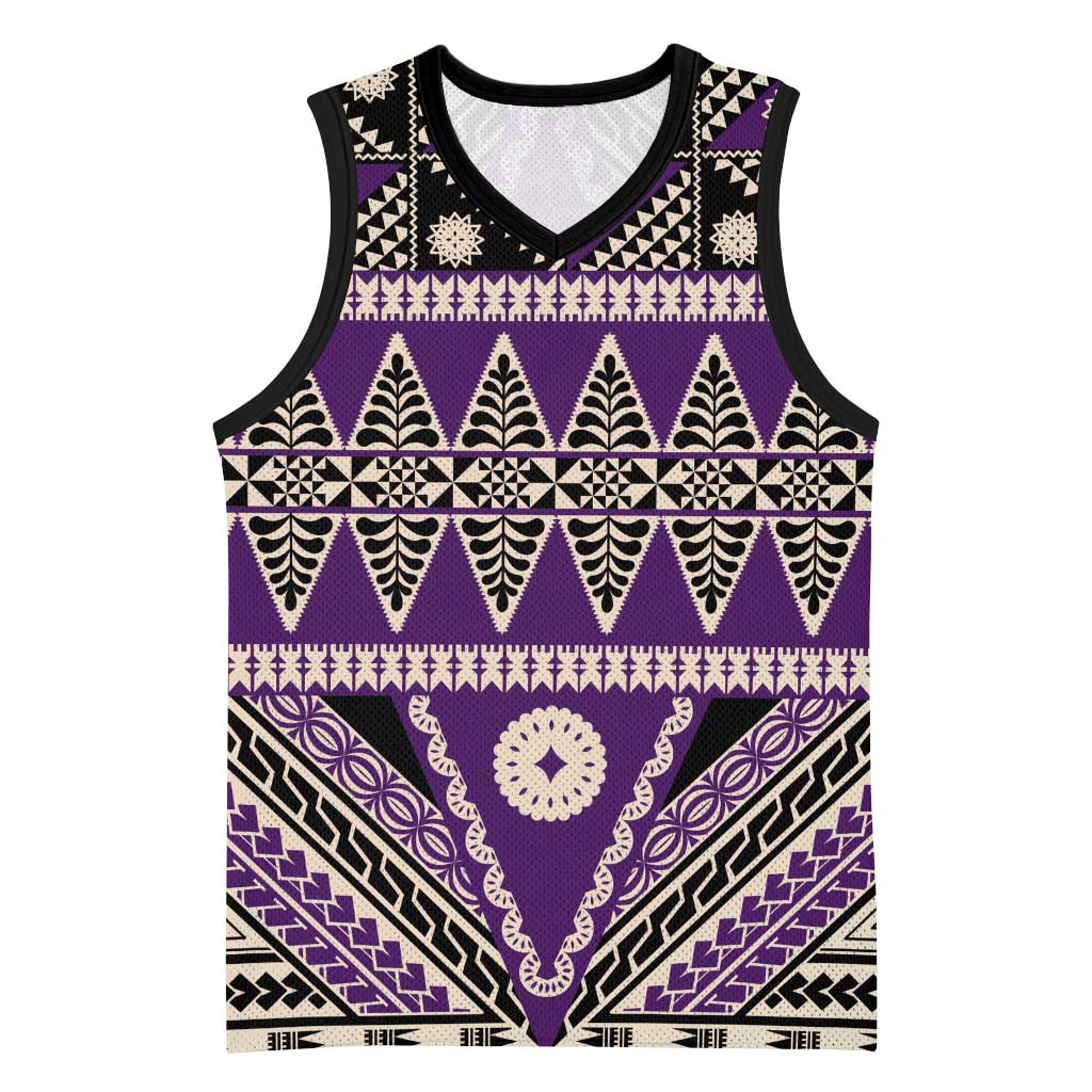Vintage Bula Fiji Basketball Jersey Purple Tapa Masi Motif - Polynesian Pride