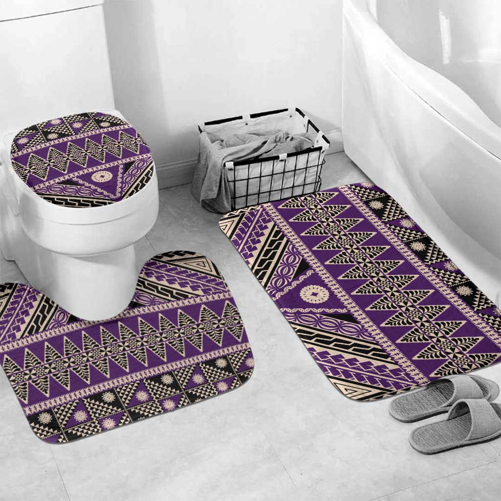 Vintage Bula Fiji Bathroom Set Purple Tapa Masi Motif - Polynesian Pride