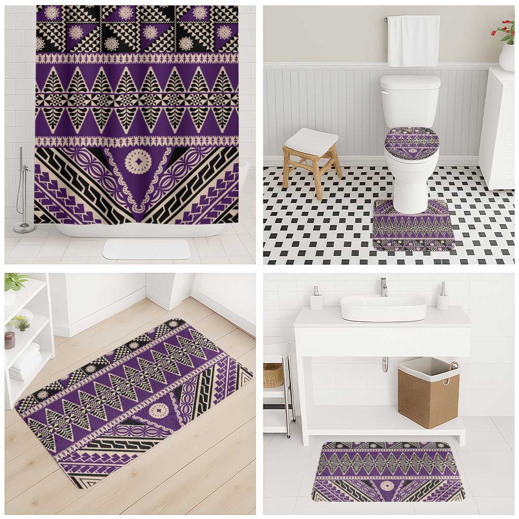Vintage Bula Fiji Bathroom Set Purple Tapa Masi Motif - Polynesian Pride
