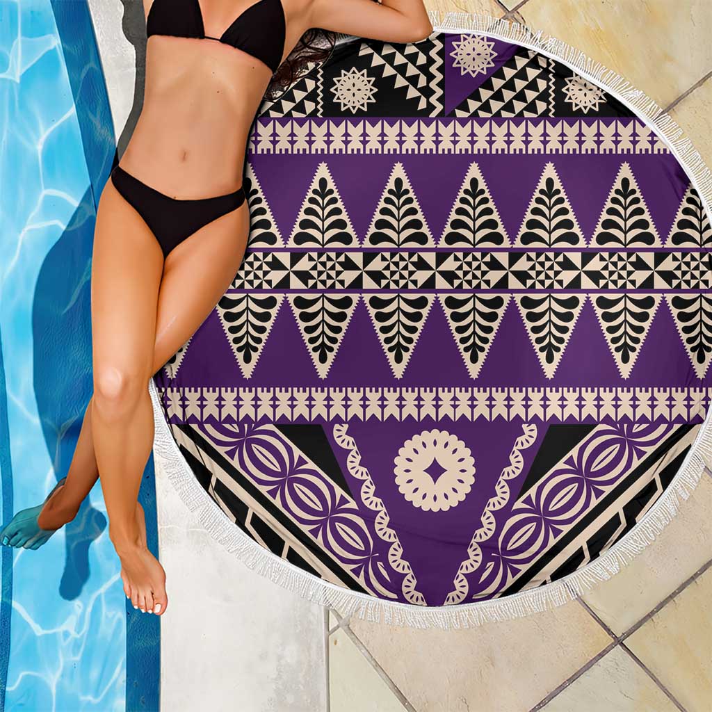 Vintage Bula Fiji Beach Blanket Purple Tapa Masi Motif