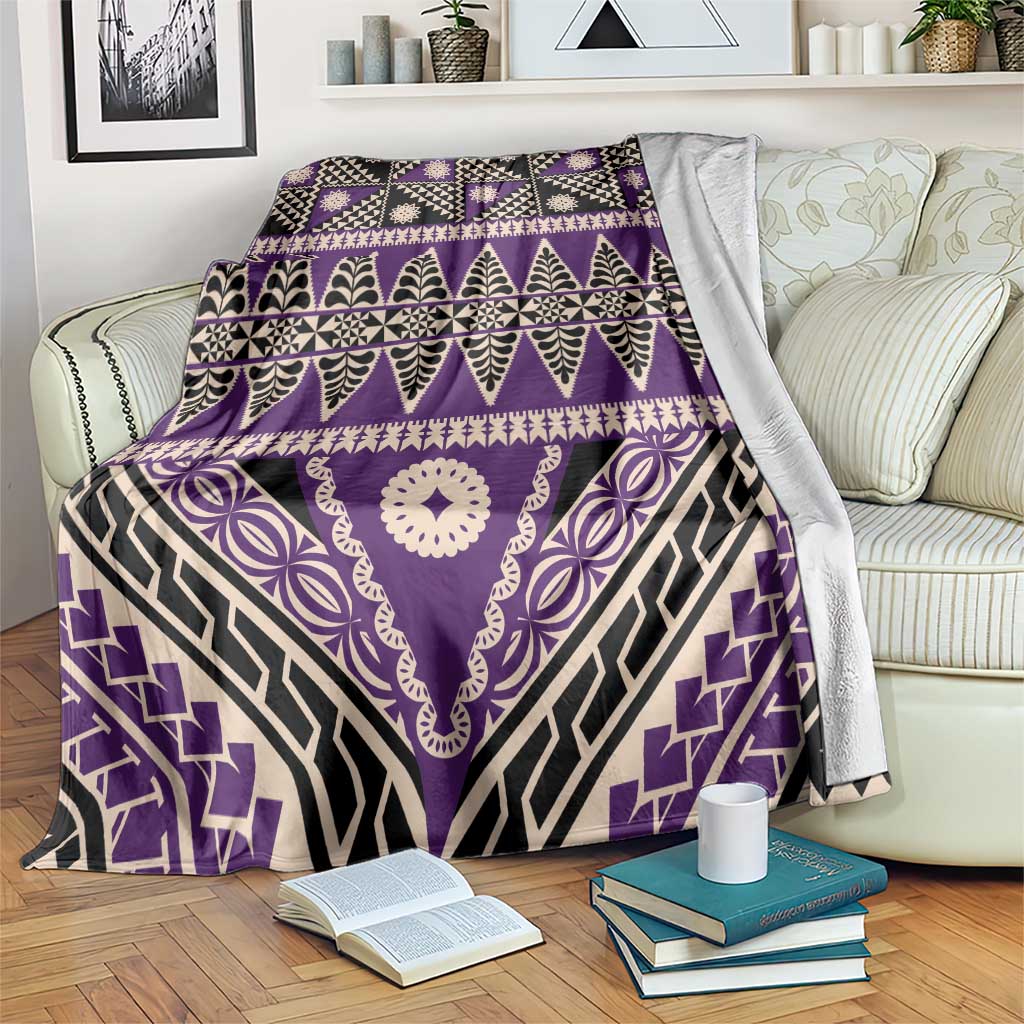 Vintage Bula Fiji Blanket Purple Tapa Masi Motif