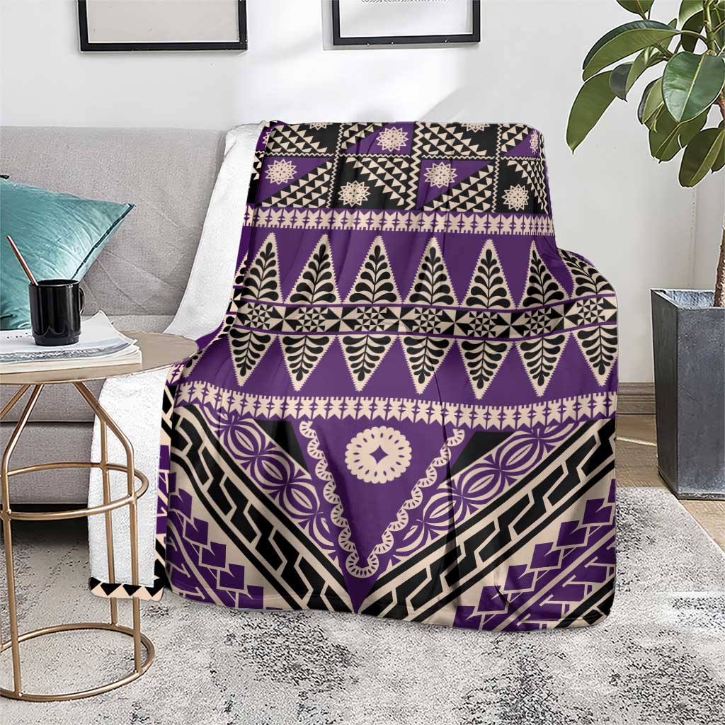 Vintage Bula Fiji Blanket Purple Tapa Masi Motif