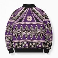 Vintage Bula Fiji Bomber Puffer Jacket Purple Tapa Masi Motif - Polynesian Pride