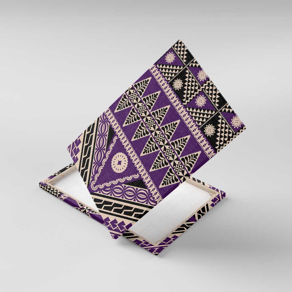 Vintage Bula Fiji Canvas Wall Art Purple Tapa Masi Motif
