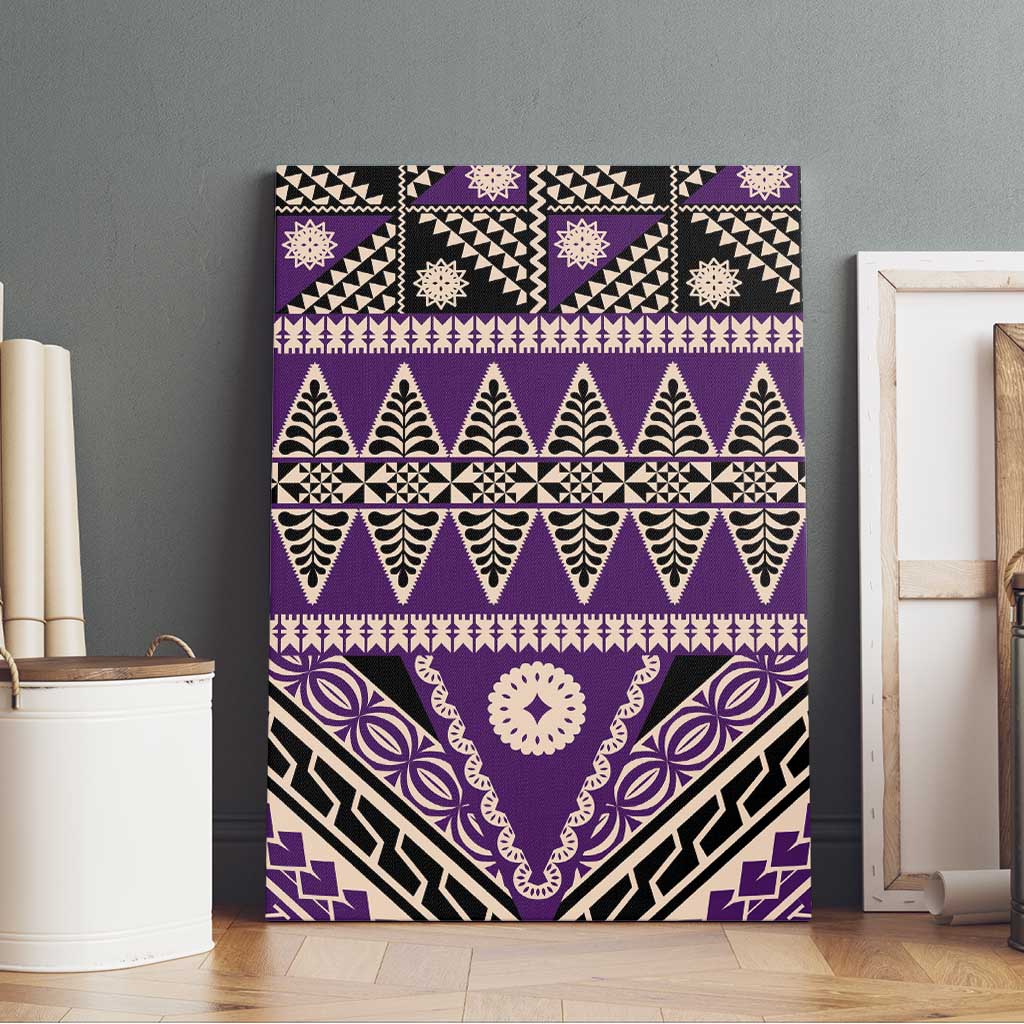 Vintage Bula Fiji Canvas Wall Art Purple Tapa Masi Motif