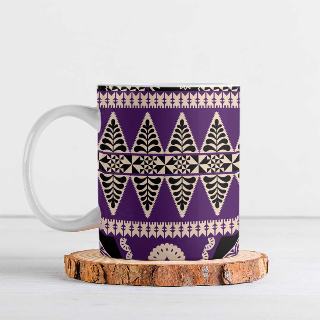 Vintage Bula Fiji Ceramic Mug Purple Tapa Masi Motif - Polynesian Pride
