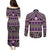 Vintage Bula Fiji Couples Matching Puletasi and Long Sleeve Button Shirt Purple Tapa Masi Motif
