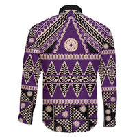 Vintage Bula Fiji Family Matching Off Shoulder Maxi Dress and Hawaiian Shirt Purple Tapa Masi Motif