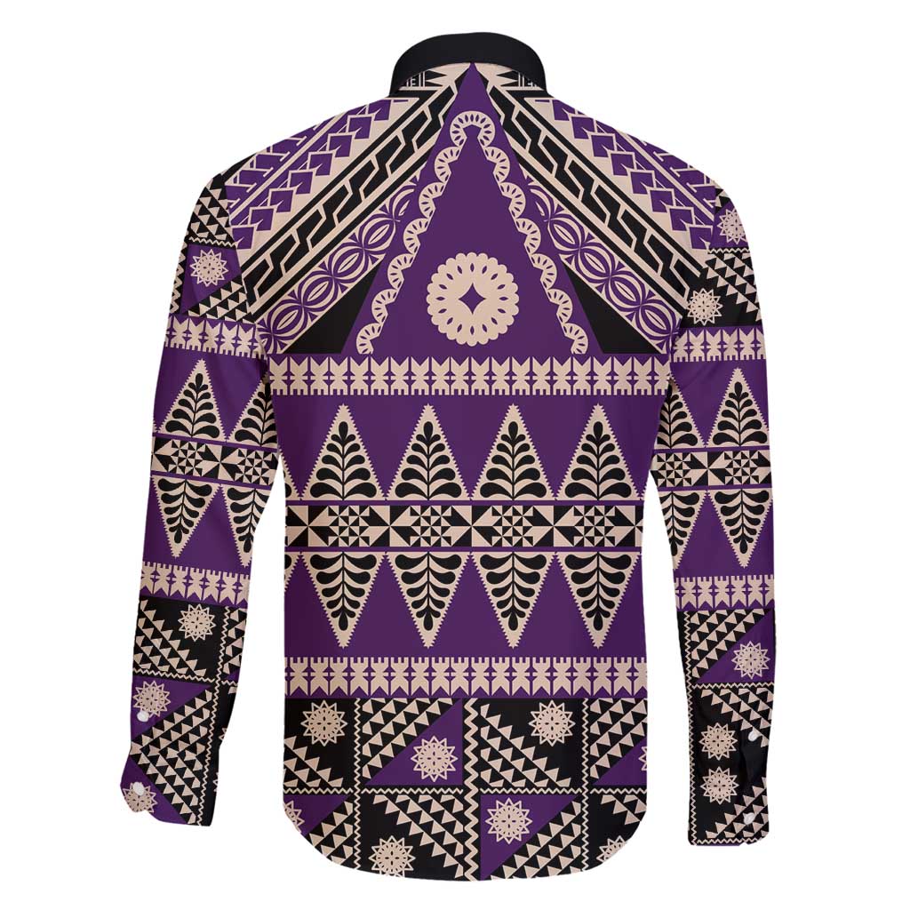 Vintage Bula Fiji Family Matching Summer Maxi Dress and Hawaiian Shirt Purple Tapa Masi Motif