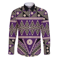 Vintage Bula Fiji Family Matching Tank Maxi Dress and Hawaiian Shirt Purple Tapa Masi Motif