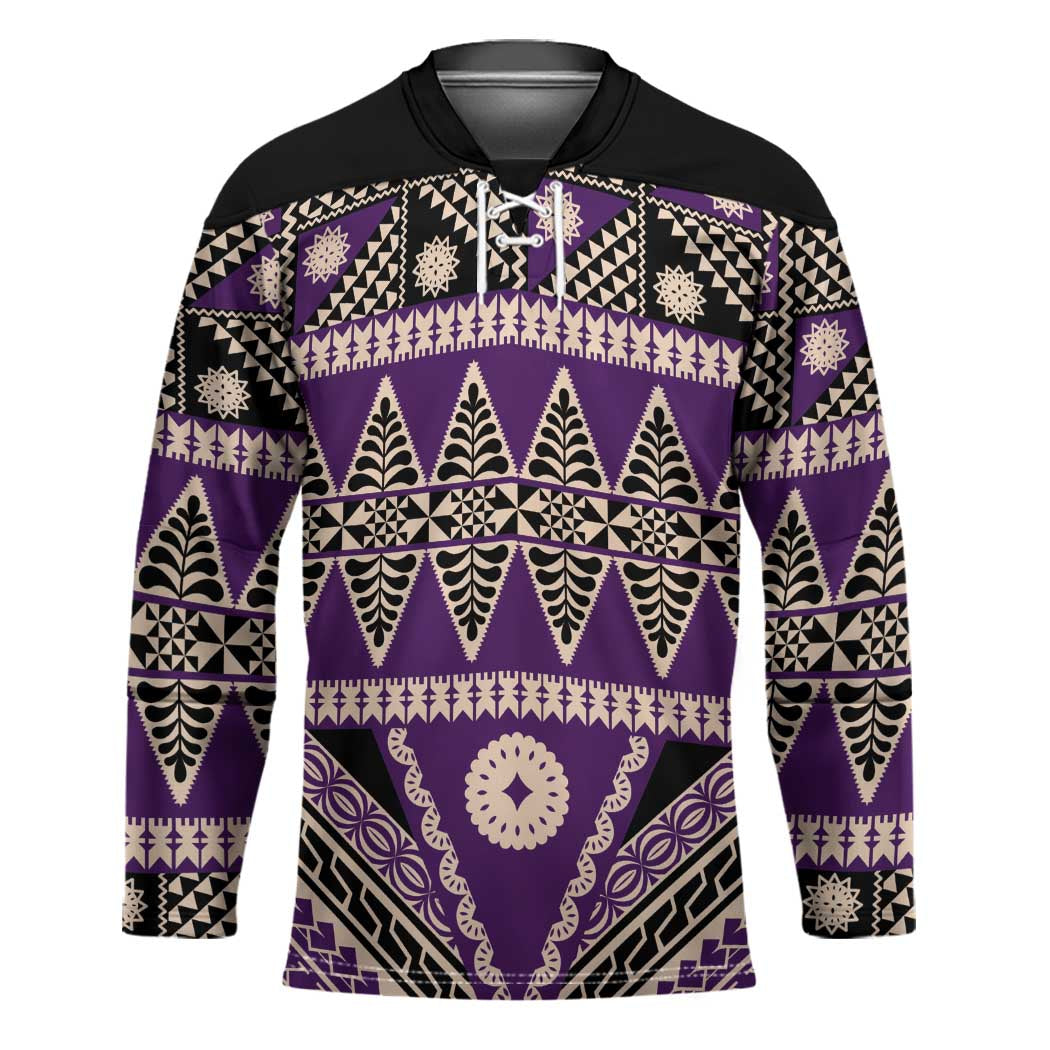 Vintage Bula Fiji Hockey Jersey Purple Tapa Masi Motif - Polynesian Pride
