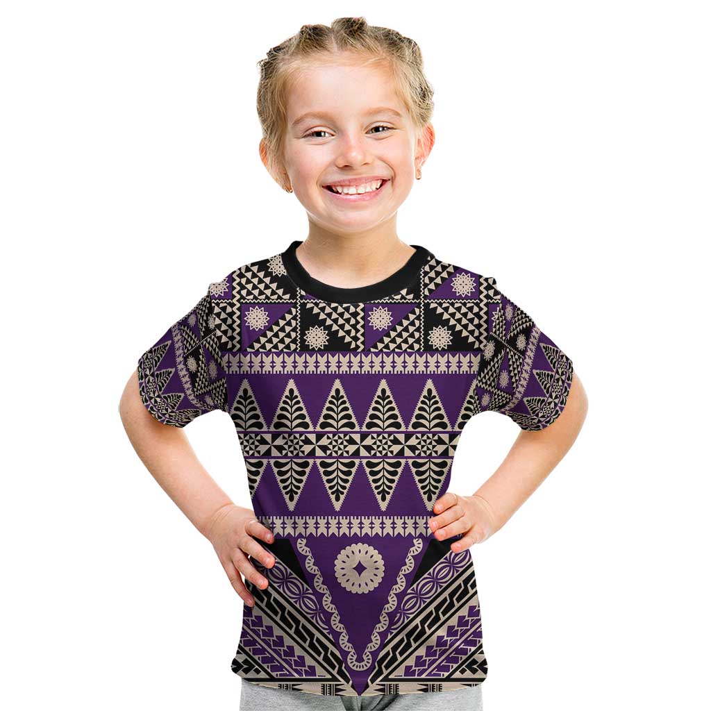 Vintage Bula Fiji Kid T Shirt Purple Tapa Masi Motif
