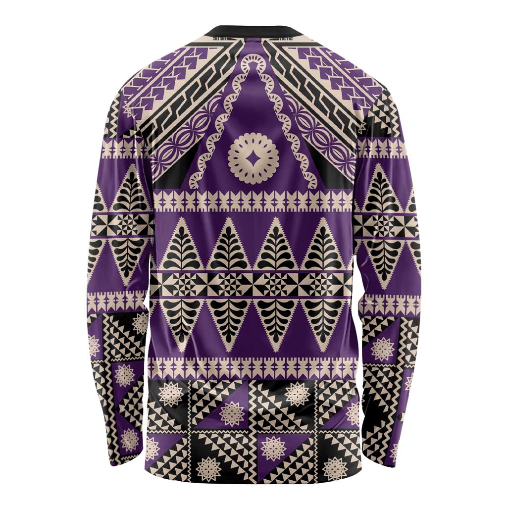 Vintage Bula Fiji Long Sleeve Shirt Purple Tapa Masi Motif
