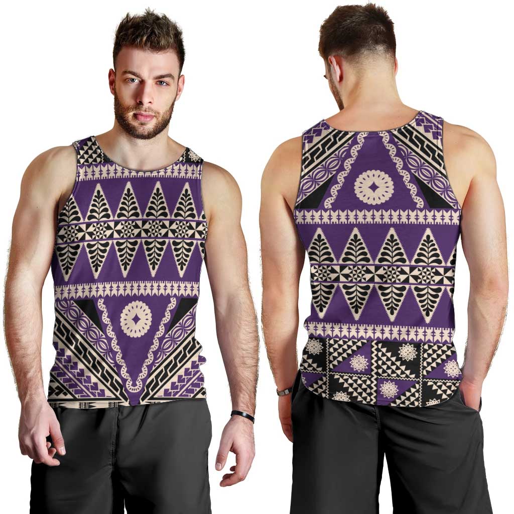 Vintage Bula Fiji Men Tank Top Purple Tapa Masi Motif