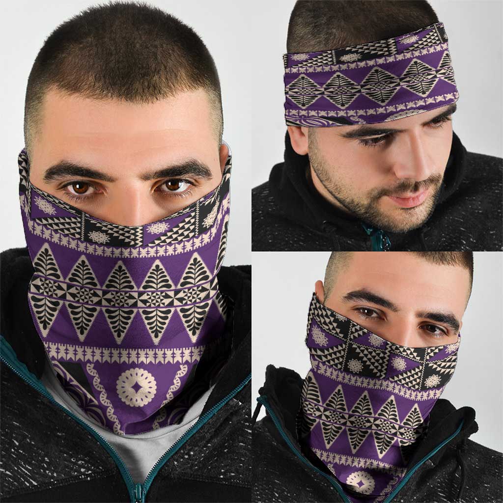 Vintage Bula Fiji Neck Gaiter Purple Tapa Masi Motif - Polynesian Pride
