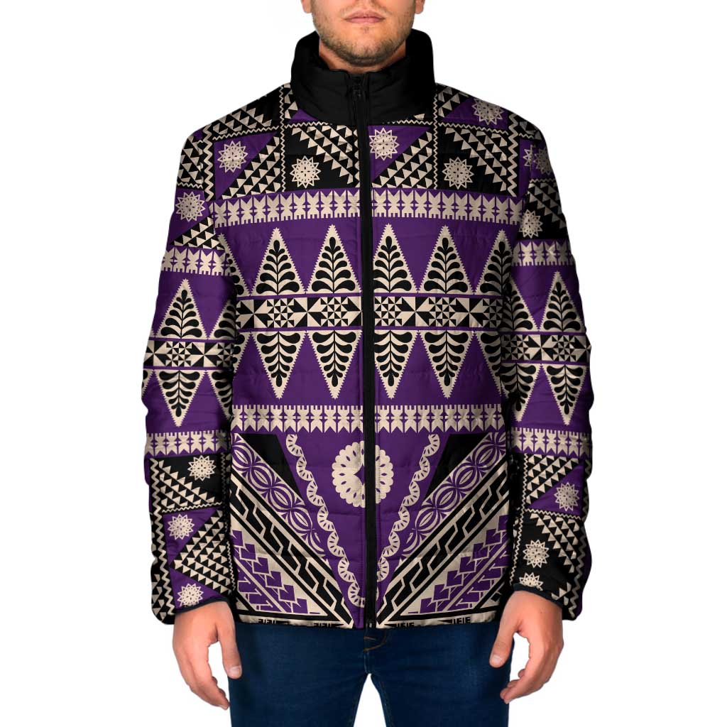 Vintage Bula Fiji Padded Jacket Purple Tapa Masi Motif - Polynesian Pride