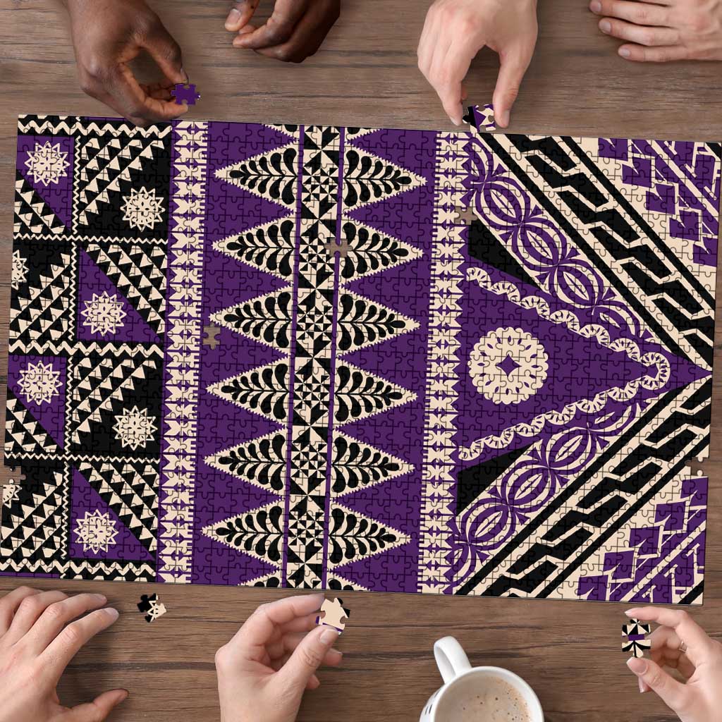 Vintage Bula Fiji Puzzle Purple Tapa Masi Motif - Polynesian Pride