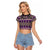 Vintage Bula Fiji Raglan Cropped T Shirt Purple Tapa Masi Motif