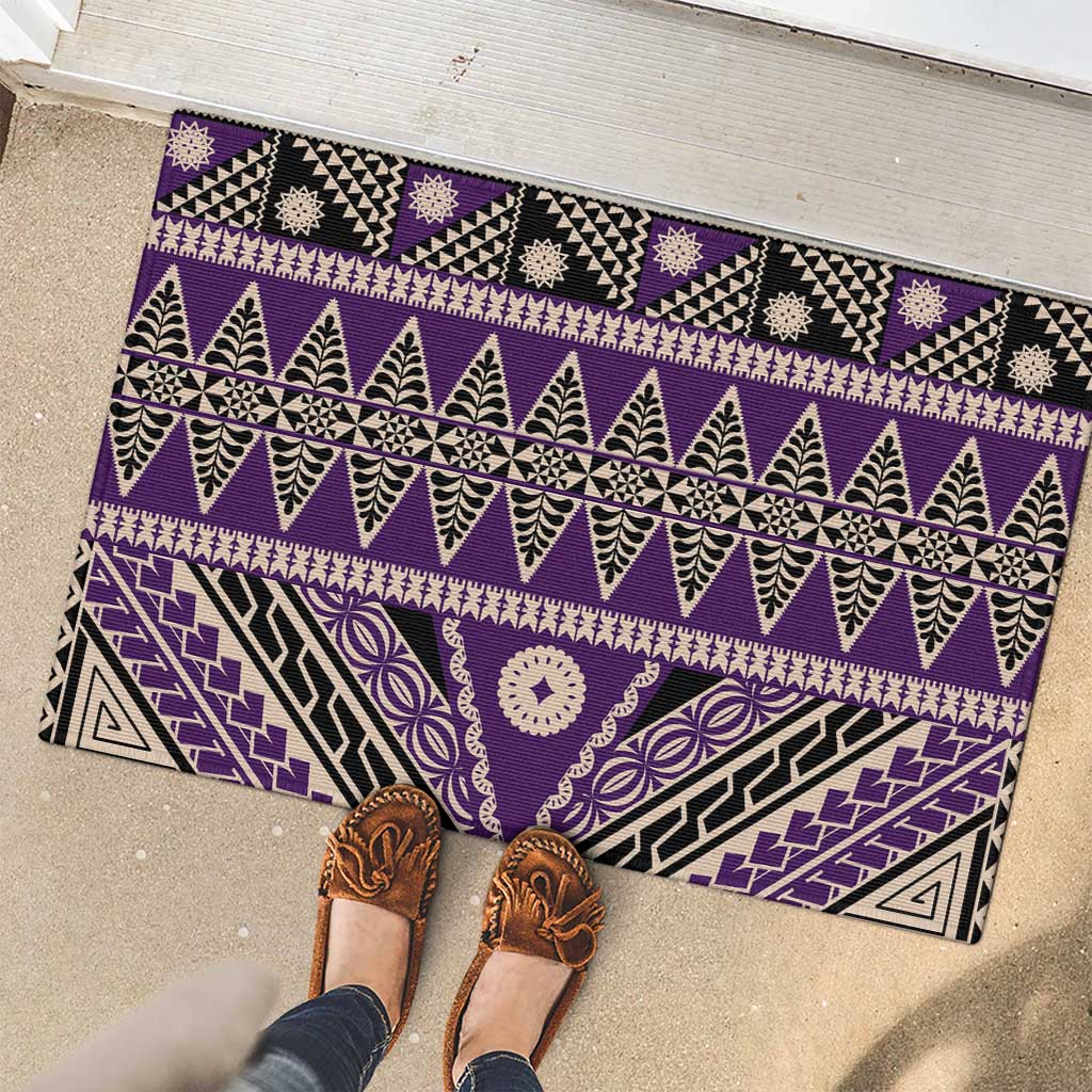 Vintage Bula Fiji Rubber Doormat Purple Tapa Masi Motif
