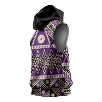Vintage Bula Fiji Sleeveless Hoodie Purple Tapa Masi Motif - Polynesian Pride