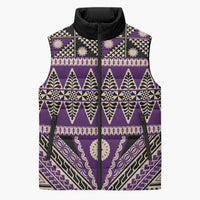 Vintage Bula Fiji Sleeveless Puffer Jacket Purple Tapa Masi Motif - Polynesian Pride