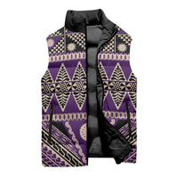 Vintage Bula Fiji Sleeveless Puffer Jacket Purple Tapa Masi Motif - Polynesian Pride