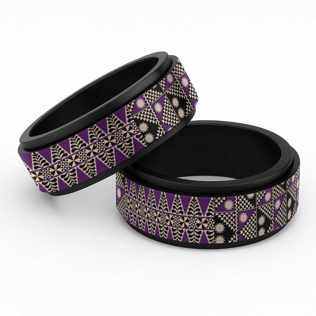 Vintage Bula Fiji Spinner Ring Purple Tapa Masi Motif - Polynesian Pride