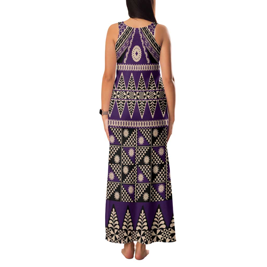 Vintage Bula Fiji Tank Maxi Dress Purple Tapa Masi Motif