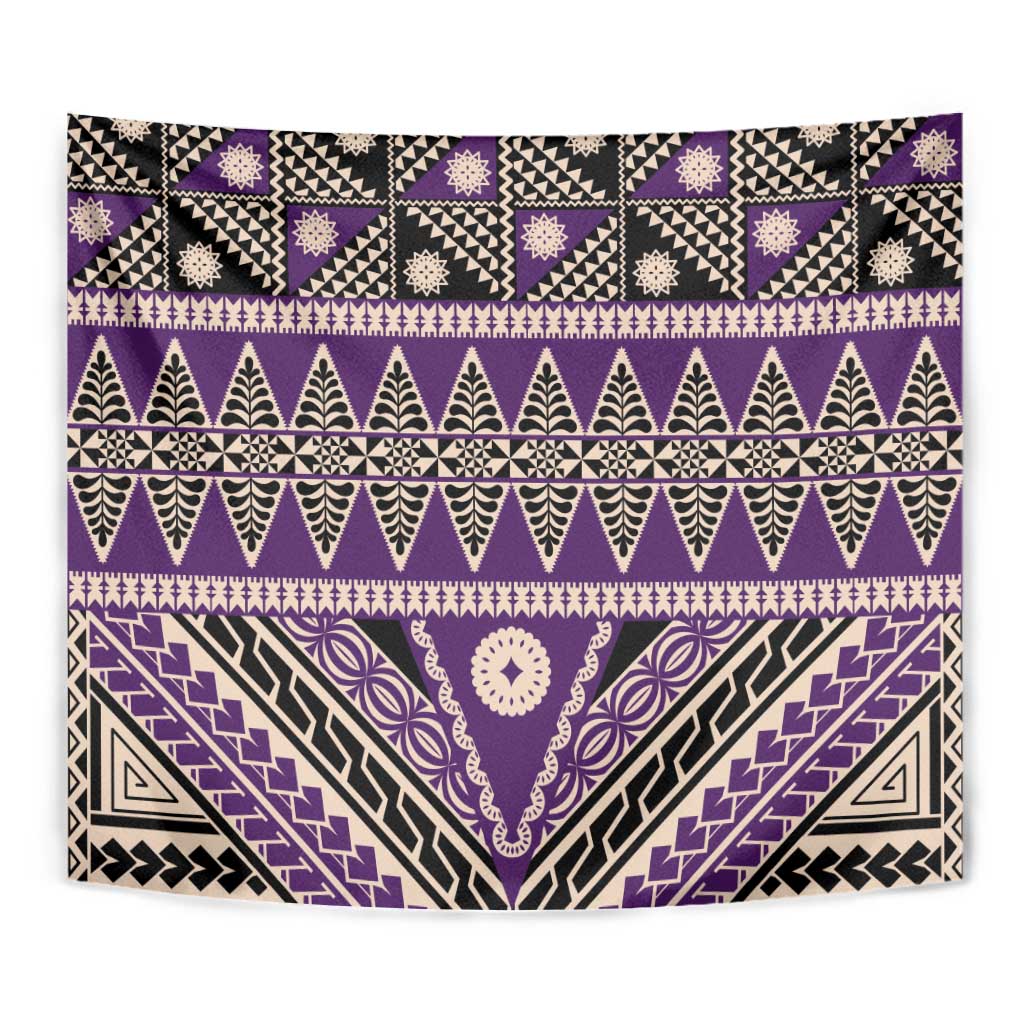 Vintage Bula Fiji Tapestry Purple Tapa Masi Motif
