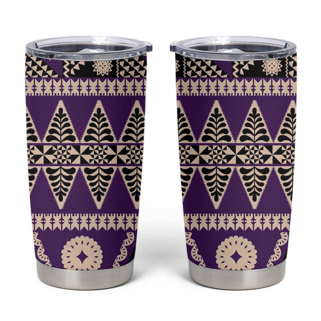 Vintage Bula Fiji Tumbler Cup Purple Tapa Masi Motif