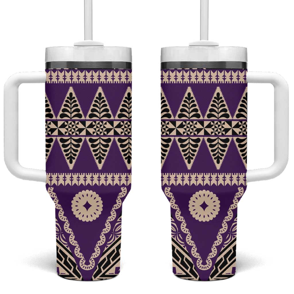 Vintage Bula Fiji Tumbler With Handle Purple Tapa Masi Motif
